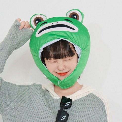 말랑마쥬 인생네컷 동물 캐릭터 모자 할로윈 파티 소품, 1개, 개구리