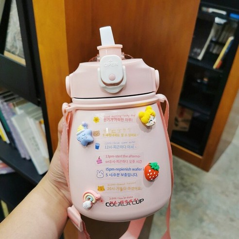 smy보온병 컵 대용량 큰 배꼽 컵 여성 학생 휴대용 주전자 귀여운 Ins 컵, 색깔5, 하나