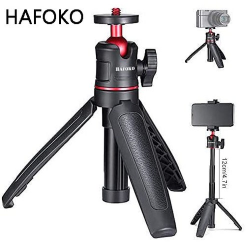 HAFOKO MT-08 미니 카메라 삼각대 소형 확장형 셀카 스틱 스마트폰 삼각대 데스크탑 핸드헬드 여행 삼각대 1/4" 휴대폰 카메라 블로깅 호환(최대 지원 1.5kg)