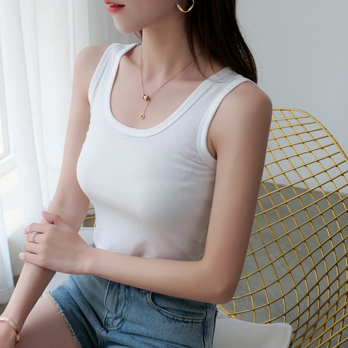 면 함유 민소매 나시 여성 숏 이너 베이스 여름 아웃숄더 배꼽 섹시 상의 트렌드