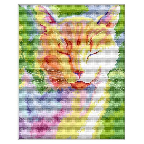 태양에 수채화 고양이 인쇄 크로스 스티치 키트 14CT 캔버스 바느질 자수 DIY 동물 패턴 손 - 수 놓은 양복, 하나, 보여진 바와 같이
