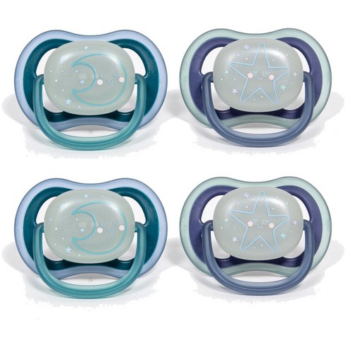 필립스아벤트 울트라에어 NEW 야광노리개 젖꼭지 SCF376/12, 6~18개월, 별, 달, 4개