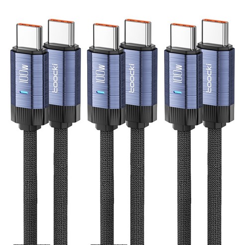 Toocki 헥사곤 PD 100W C타입 초고속 충전 케이블 1m 블루 3개 세트 투키충전기