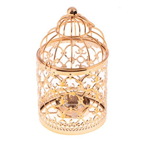 금속 Tealight 캔들 홀더 매달려 등불 크리 에이 티브 새장 웨딩 홈 테이블 장식-3.15x5.51inch, A 로즈 골드, 철