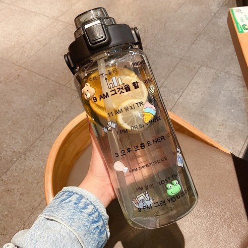 ANIASAI 여름 대용량 큐티 빨대 주전자 휴대용 플라스틱 컵 아이디어 물컵, 색깔20_2L   64OZ