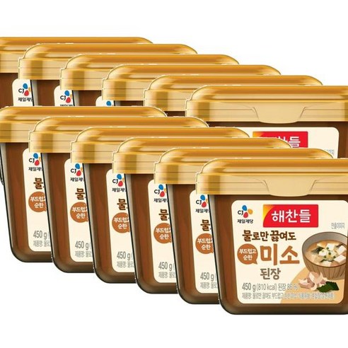 CJ 해찬들 물로만 끓여도 부드럽고 순한 미소된장, 450g, 12개