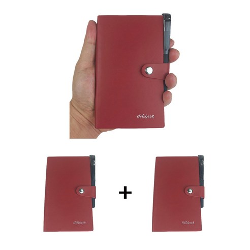 1+1 미니 기자 한손 수첩 휴대용 작은 메모 핸디 포켓 형사 메모장 볼펜포함, 2개, 빨강색