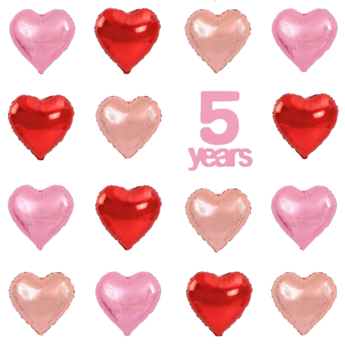 파파 파티 하트 풍선 세트 기념일 생일 포토월 DIY, 1세트, 레드6/핑크6/로즈골드6 + 5years