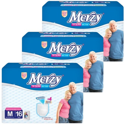 머지 Merzy 언더웨어 성인용 팬티기저귀, 3개, 16개입, 중형