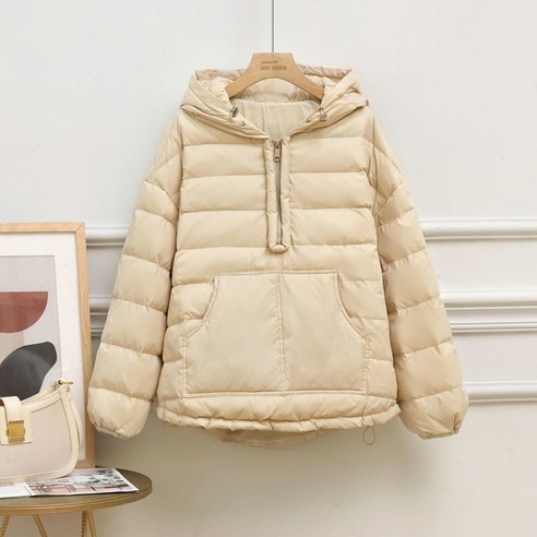 smy가을 겨울 새로운 한국어 스타일 스웨터 패션 하프 지퍼 풀오버 라이트 화이트 오리 짧은 재킷 느슨한 패션