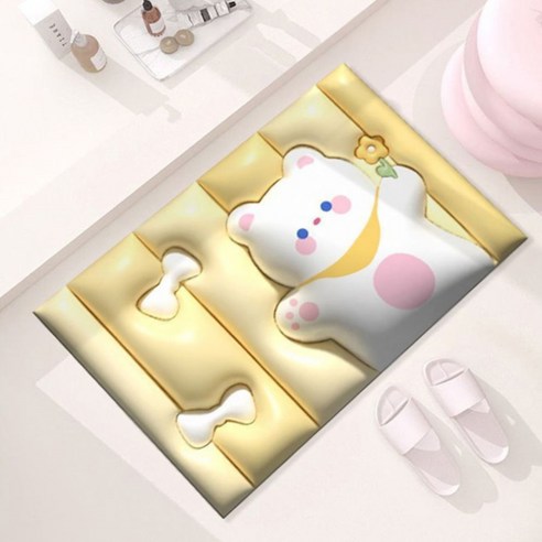 헤드빙 3D 입체 프린팅 발매트 규조토발매트 귀염뽀짝 주방 욕실용, 노랑이곰