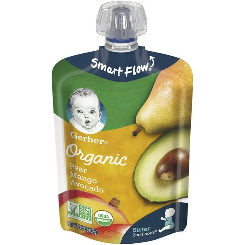 거버 스마트 플로우 어린이스무디 99g, 6개, 배 + 망고 + 아보카도(Pear + Mango + Avocado)