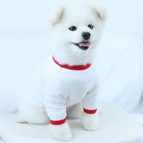 럭키페터 링거 강아지 옷 소형견 대형견 티셔츠 화이트 시리즈, 화이트+레드, 1개