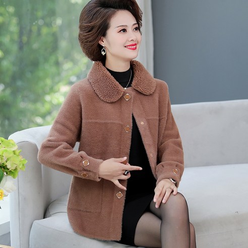 엄마 가을 겨울 코트 모조 밍크 캐시미어 스웨터 옷깃 할머니의 옷 카디건 스웨터 서양식 중간 세 고령자를위한
