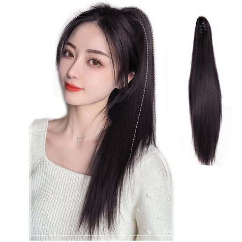가발위드 스트레이트 세발 집게형 포니테일, 초콜릿브라운, 1개