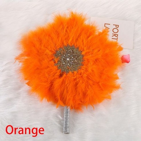 손부채 터키 깃털 손 팬 돌 핸드 단면 아프리카 댄스 웨딩 장식, Orange