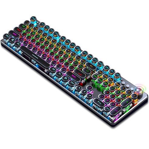 KEYXGSUL 유선/무선 키보드 +마우스 세트 동기화 입력 RGB 다기능 노브 펑크 게임 기계 키보드, 블랙 키보드, 청축, 노브 버전