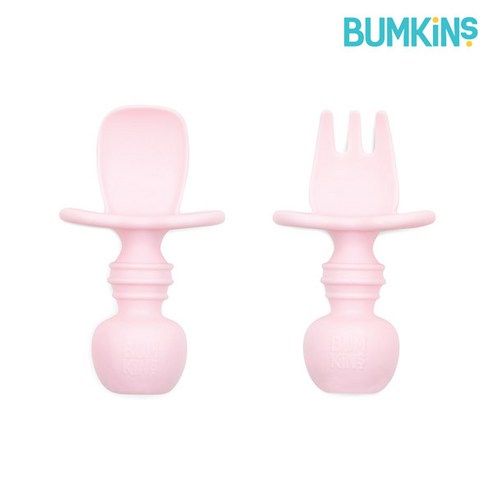 범킨스 자기주도 이유식 아기 유아 베이비 실리콘 스푼포크 세트 + 케이스, 핑크, 1개