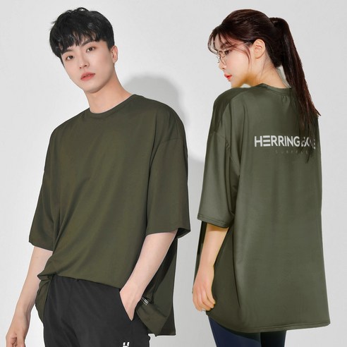 헤링본 남자 여자 반팔 래쉬가드 공용 수영복 루즈핏 애슬레저룩 상의 티 오버 빅사이즈 RD307