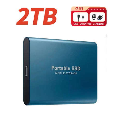 외장 하드 드라이브 휴대용 SSD 미니 디스크 고속 솔리드 스테이트 1TB 2TB, Blue-2TB