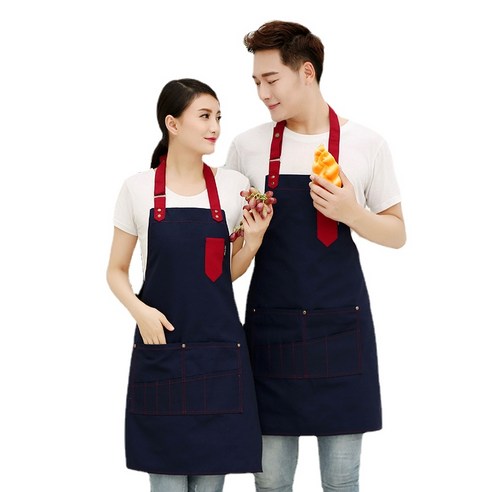 ANKRIC 홈 주방 앞치마 얼룩 방지 캔버스 멀티 포켓 홀터넥 앞치마 원피스앞치마, 티베트어 블루