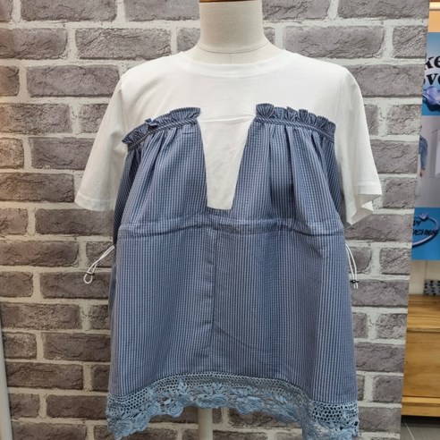 레코브 배색스트링블라우스 LG31C5BL509X BL