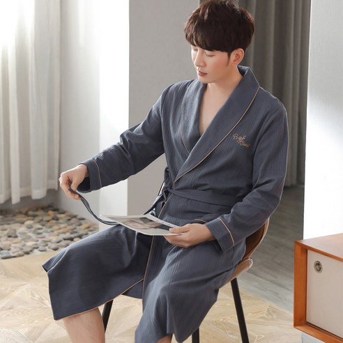 DPMEI 커플 순면 긴팔 가운 여춘추 전판 홈솔핏 남녀공용 가운 가운, DFMEI Z9999 레드남, M