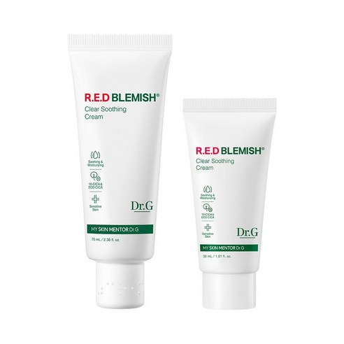2세대 닥터지 레드 블레미쉬 클리어 수딩 크림 70ml+30ml 세트, 튜브+튜브 타입