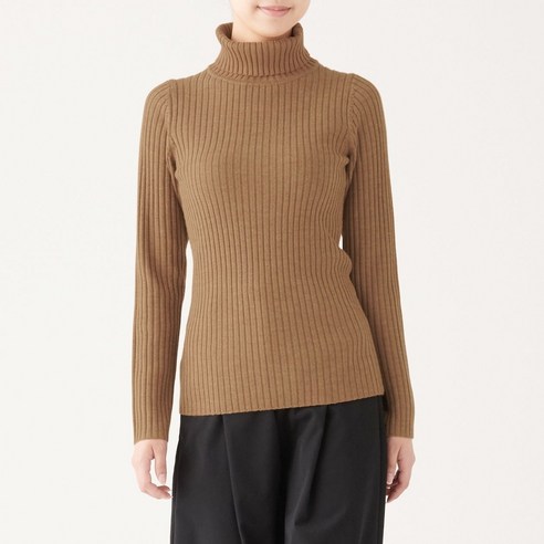 무인양품 MUJI 여성 목이 편한 와이드 리브 터틀넥 스웨터