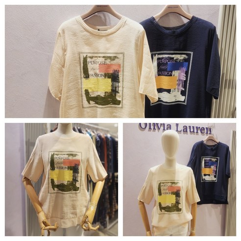 올리비아로렌 캐주얼한 나염 우븐 콤비 반팔 티셔츠 nc청주점 vvcas3m5171