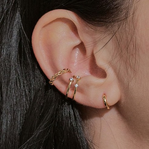 [Hei][권은비 김서형 트와이스 다현 착용] moonlight 3set ear-cuff, Gold, Gold