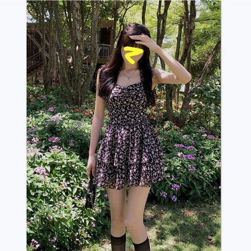 -l::l- 2022 여름 부드러운 바람 숙녀 나시 플라워 원피스 미드나잇 로즈 홀더 플라워 원피스 화해