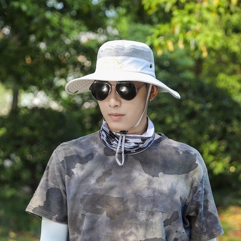 【등산모】남자의 태양 모자 여름 야외 등산 여행 태양 자외선 방지 태양 모자 큰 모자 낚시 어부 모자, 라이트 그레이