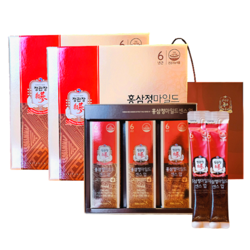 정관장 6년근 에브리타임 홍삼정 마일드 홍삼 스틱 센스 선물 60세트 600ml+쇼핑백 골프 여행 연말 명절(보자기포함) 1개 60정 600ml, 300ml, 2개