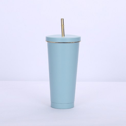 750ml스테인레스 스틸 밀짚 컵 더블 진공 커피 컵 보온컵, 라이트 블루 프놈펜, 500ml