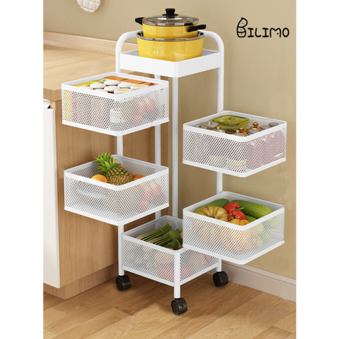 BILIMO 트롤리 회전 이동식 주방 수납함 다용도 철제 수납 서랍 정리대, 이동식 트롤리B, 화이트