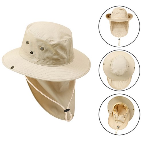 남성용 태양 모자 등산 야외 낚시 모자 자외선 차단제 모자 통기성 속건성 태양 모자, 연베이지, 프리사이즈(메이커 다이렉트)