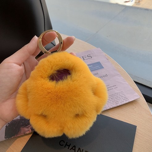 [곰발 볶음] 달토끼 털 가방 액세서리 귀엽다 자동차 열쇠고리 액세서리 생일 선물녀, 생강색 토끼털