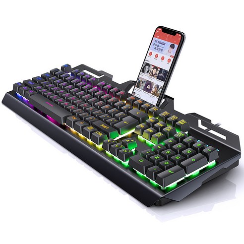 USB 유선 백라이트 게임 키보드 및 휴대폰 스탠드 금속 키보드, black, keyboard