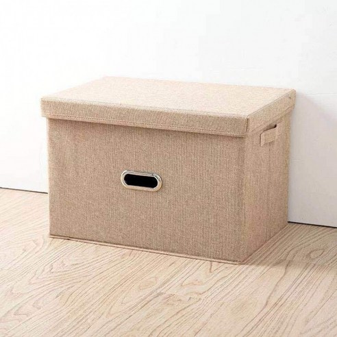 옷장 수납 상자 패브릭 수납 옷 수납 상자 뚜껑이 있는 대형 마무리 상자 이불 접이식 수납 상자 4PCS, 米黄棉麻收纳箱, 小号（32*24*18cm)