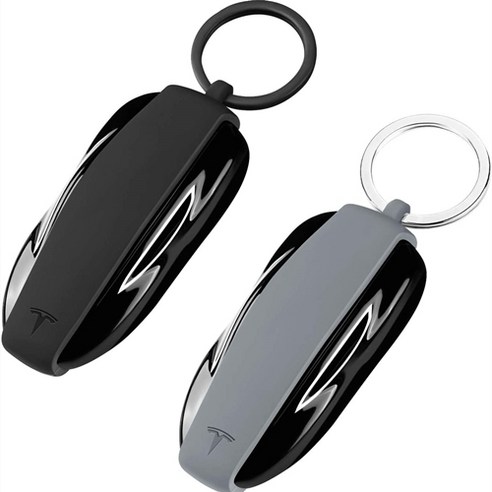 T 모델 3용 키 포브 커버 Tesla 모델 3 액세서리용 키 링 체인이 있는 2팩 실리콘 자동차 키 체인 키 커버 보호 케이스 홀더 키 제외, 블랙 그레이