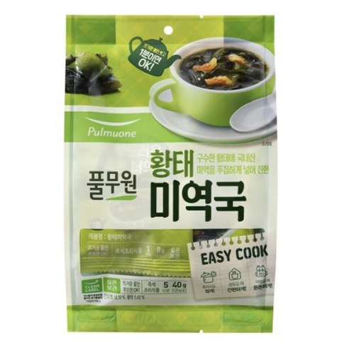 풀무원 탑티어 탕 국 찌개 육수 뜨끈 한끼 황태미역국 40g (8gx5EA) 아이 어른 아침 점심 저녁 반찬, 5세트