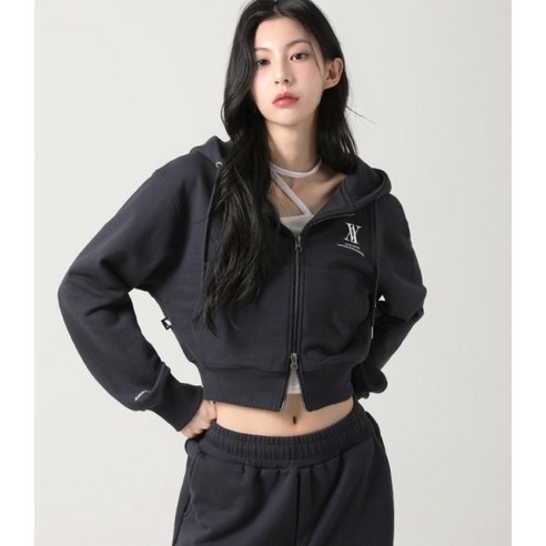 어반드레스 AVANDRESS AV LOGO CROP HOOD ZIP-UP NAVY