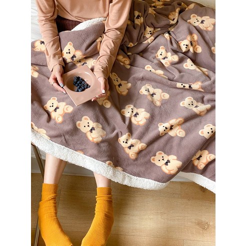 smy우유 양모 담요 두꺼운 겨울 담요 싱글 더블 레저 소파 담요 다기능 담요, smy코코아 곰 커피, 이불커버담요150*200Cm