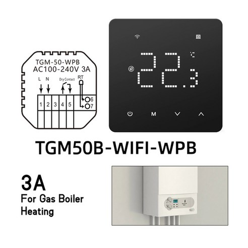 Beok 스마트 라이프 와이파이 난방 온도조절기 가스 보일러 언더플로어 컨트롤러 앨리스 구글 홈 220V, 02 TGM50B-WIFI-WP, 1개 스마트보일러