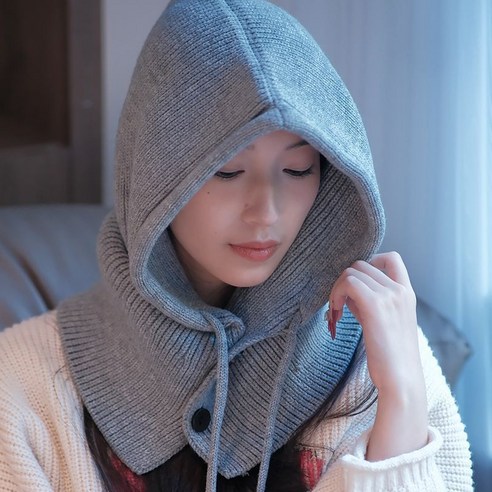 미니리니 여성 후드 넥워머 니트 모자 바라클라바, 베이지, 1개