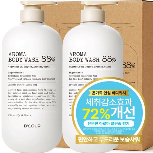 바이아우어 아로마 약산성 퍼퓸 바디워시 클린솝향, 2개, 1020ml