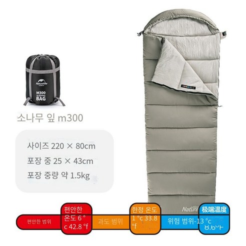 잠자기 가방 성인 남성 야외 캠핑 텐트 가을과 겨울 두껍게 냉장 다운 면화, 소나무 잎 녹색 M300