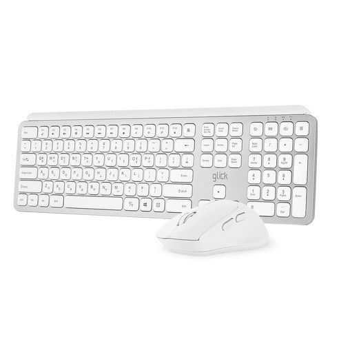 지클릭커 OFFICEPRO WMK20 인체공학 펜타 무선 키보드 마우스 세트 (화이트), 화이트