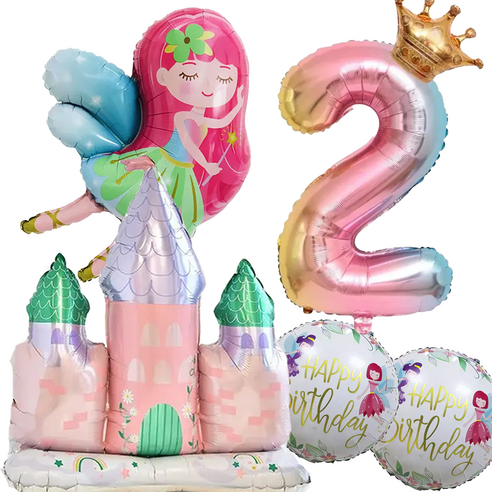 파파 파티 생일파티 숫자 풍선 세트, 1세트, 성 + 요정 2